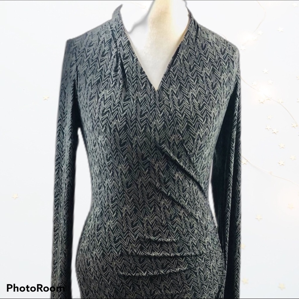 Kamala Kouture Black Grey Faux Wrap Dress Sz Sm